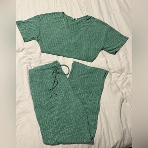 Green Textured Knit Lounge Set